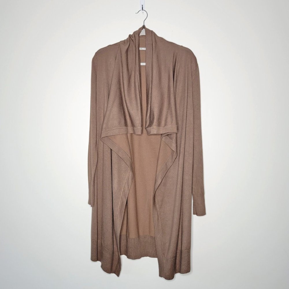 Zara Long Knit Sweater Waterfall Open Cardigan Tan - Medium